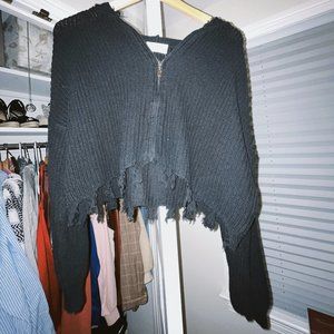 Victoria + Sophia Boutique Hooded Cropped Sweater in Black